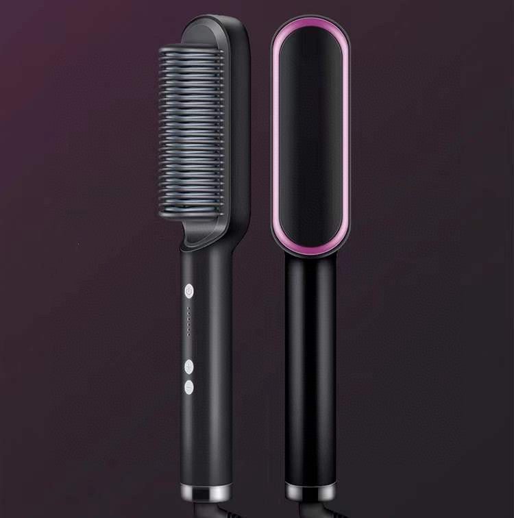 New 2 In 1 Hair Straightener Hot Comb Negative Ion Curling Tong Dual - purpose Electric Hair Brush - Ms.Rubies Beauty Shop