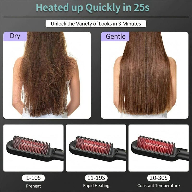 New 2 In 1 Hair Straightener Hot Comb Negative Ion Curling Tong Dual - purpose Electric Hair Brush - Ms.Rubies Beauty Shop