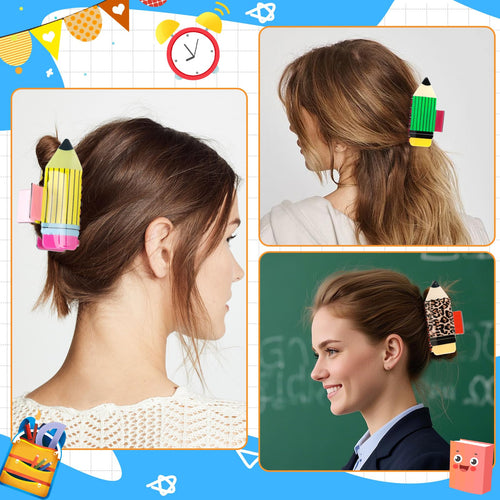 4Pcs Pencil Hair Clips Back To School Hair Accessories For Women Sunflower Leopard Stripe Hair Claw Clips Non Slip Hairpin For Thick Thin Hair School Opens Season Teachers Outfit Decor Clearance - Ms.Rubies Beauty Shop