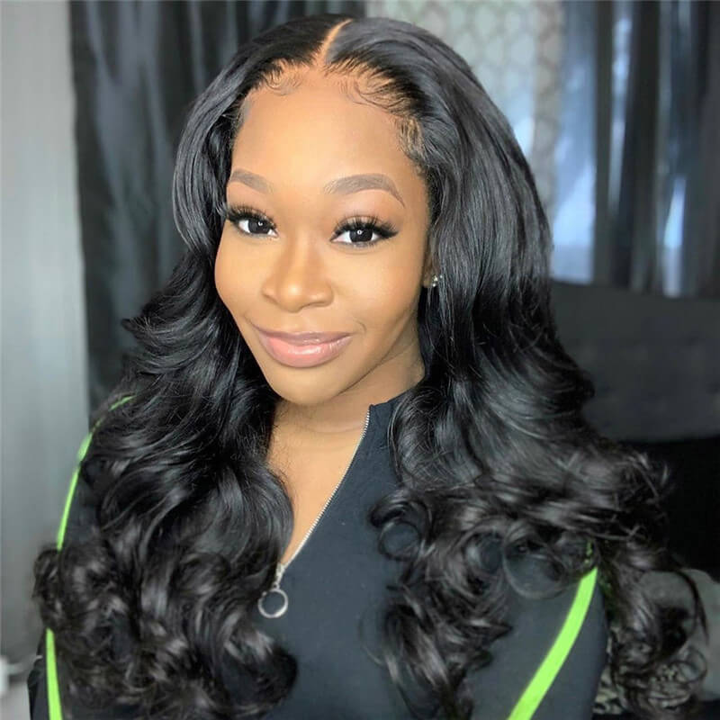 4x7 Lace Closure Wig Human Hair Natural Color Body Three - Dimensional Wave Density - Ms.Rubies Beauty Shop
