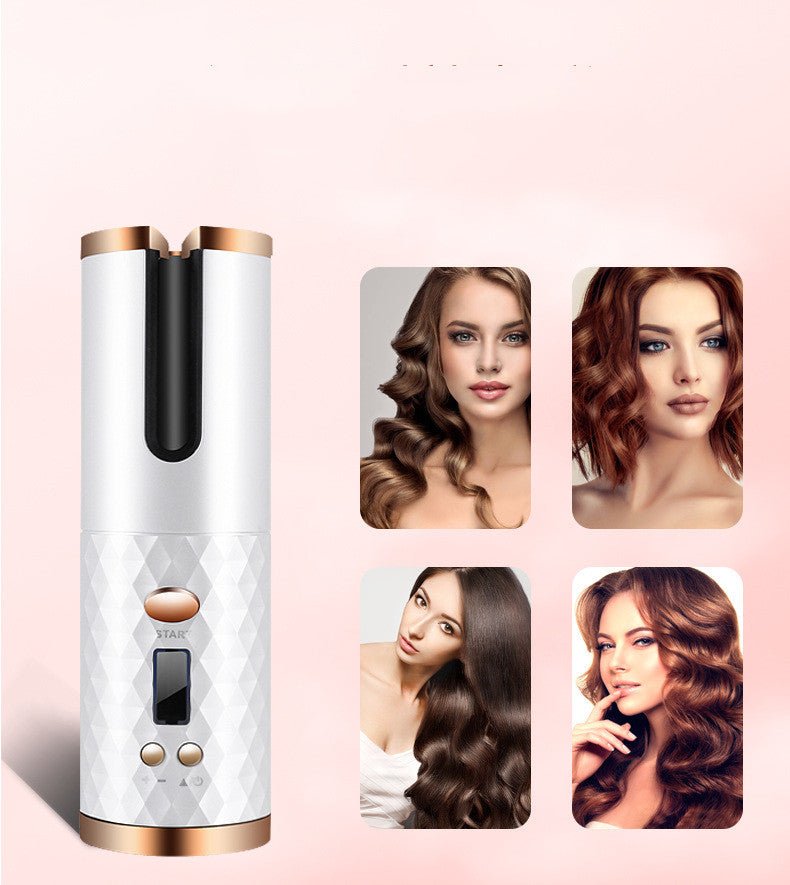 Rechargeable Automatic Hair Curler Women Portable Hair Curling Iron LCD Display Ceramic Curly Rotating Curling Wave Styer - Ms.Rubies Beauty Shop