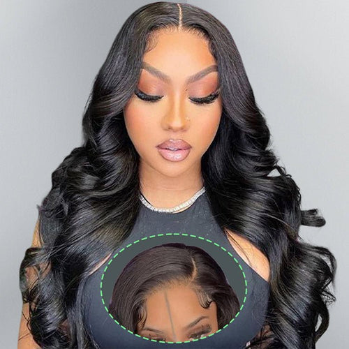 4x7 Lace Closure Wig Human Hair Natural Color Body Three - Dimensional Wave Density - Ms.Rubies Beauty Shop
