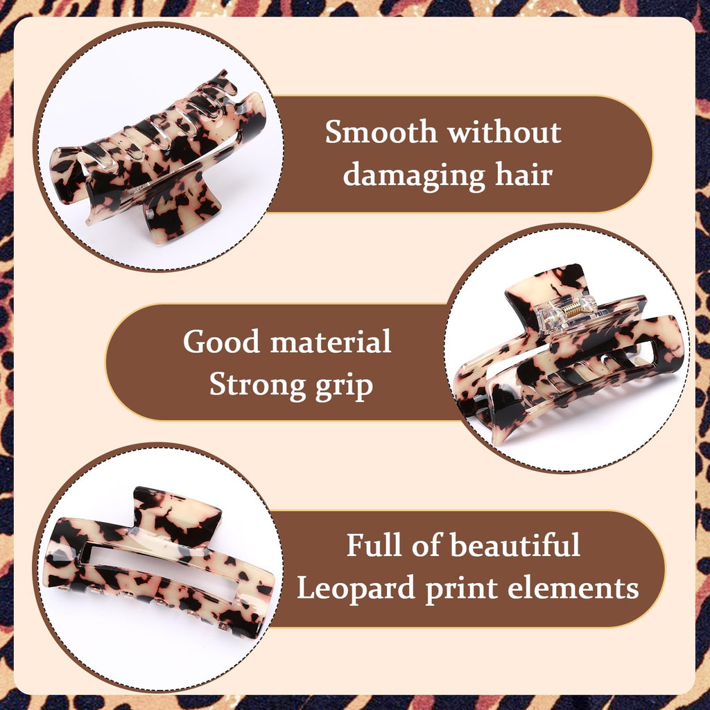 4Pcs Tortoise Hair Claw Clips, Acetate Hair Claw Clip Acrylic French Hair Banana Barrettes Jaw Clips, Stylish Hair Accessories For Women 3.15 Inch Fashion Strong Hold For Thick Thin Hair,442 - 9838 - G14 - Ms.Rubies Beauty Shop