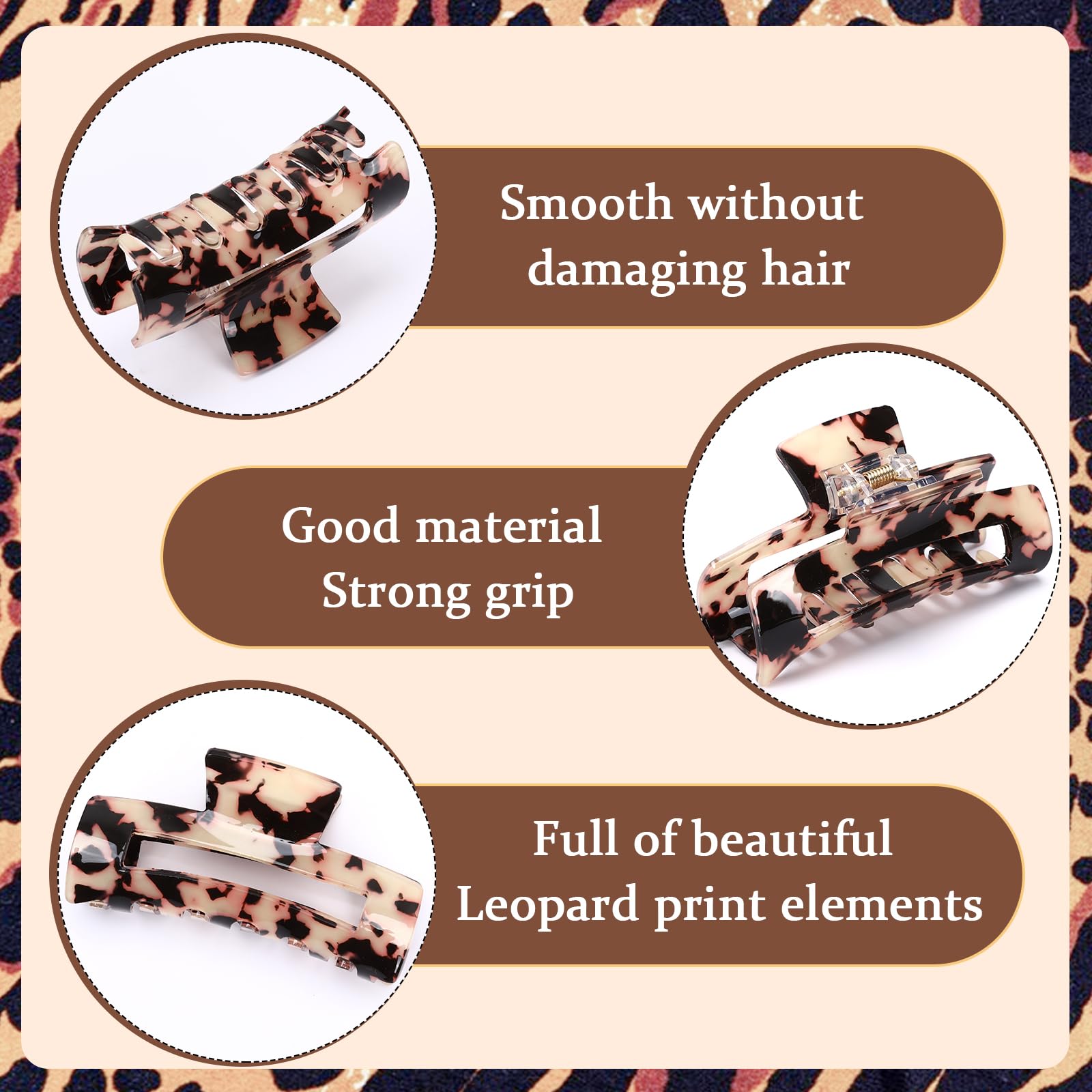 4Pcs Tortoise Hair Claw Clips, Acetate Hair Claw Clip Acrylic French Hair Banana Barrettes Jaw Clips, Stylish Hair Accessories For Women 3.15 Inch Fashion Strong Hold For Thick Thin Hair,442 - 9838 - G14 - Ms.Rubies Beauty Shop