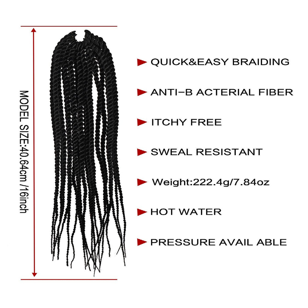 4X EZ SENEGALESE BRAID Long Crochet Braid Synthetic Hairstyle Black Burgundy Brown Ladies Box Braid Crochet Hair - 16 Inch - Ms.Rubies Beauty Shop