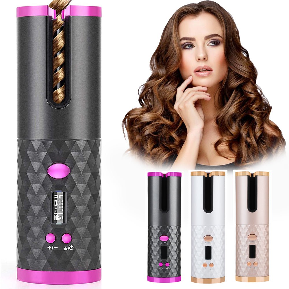 Rechargeable Automatic Hair Curler Women Portable Hair Curling Iron LCD Display Ceramic Curly Rotating Curling Wave Styer - Ms.Rubies Beauty Shop