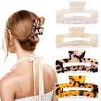 4Pcs Tortoise Hair Claw Clips, Acetate Hair Claw Clip Acrylic French Hair Banana Barrettes Jaw Clips, Stylish Hair Accessories For Women 3.15 Inch Fashion Strong Hold For Thick Thin Hair,442 - 9838 - G14 - Ms.Rubies Beauty Shop