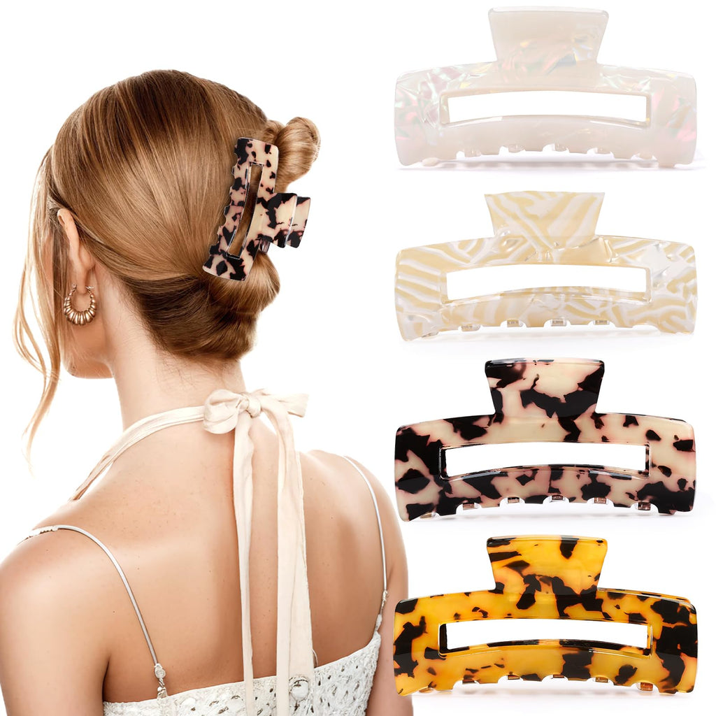4Pcs Tortoise Hair Claw Clips, Acetate Hair Claw Clip Acrylic French Hair Banana Barrettes Jaw Clips, Stylish Hair Accessories For Women 3.15 Inch Fashion Strong Hold For Thick Thin Hair,442 - 9838 - G14 - Ms.Rubies Beauty Shop