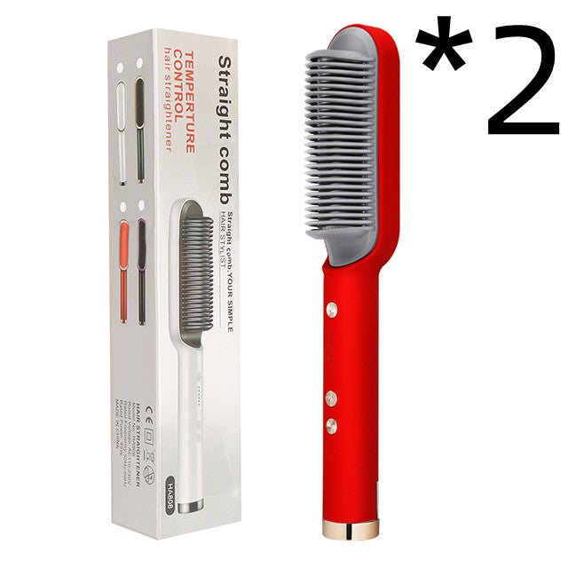 New 2 In 1 Hair Straightener Hot Comb Negative Ion Curling Tong Dual - purpose Electric Hair Brush - Ms.Rubies Beauty Shop