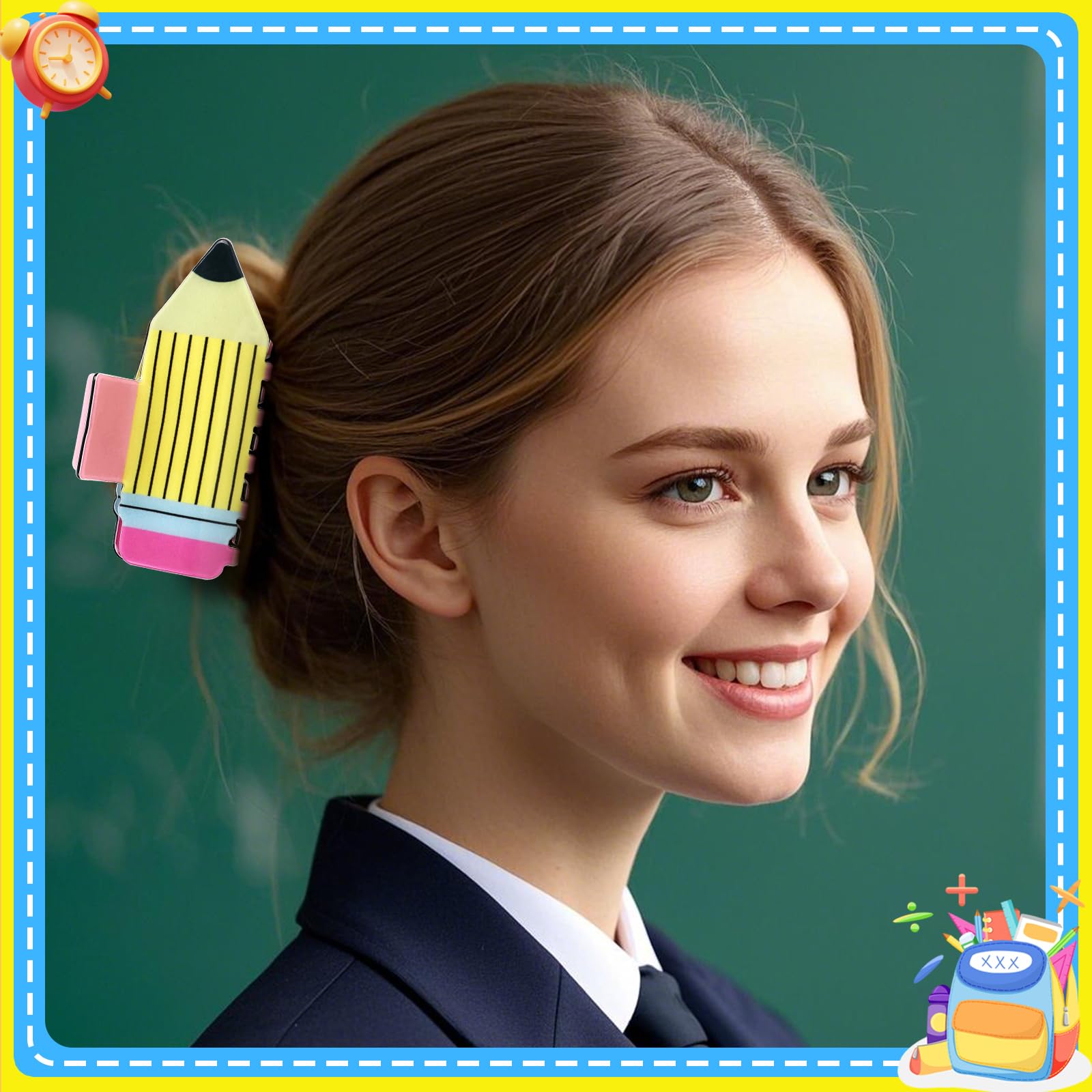 4Pcs Pencil Hair Clips Back To School Hair Accessories For Women Sunflower Leopard Stripe Hair Claw Clips Non Slip Hairpin For Thick Thin Hair School Opens Season Teachers Outfit Decor Clearance - Ms.Rubies Beauty Shop