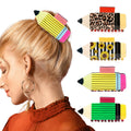 4Pcs Pencil Hair Clips Back To School Hair Accessories For Women Sunflower Leopard Stripe Hair Claw Clips Non Slip Hairpin For Thick Thin Hair School Opens Season Teachers Outfit Decor - Clearance - Ms.Rubies Beauty Shop