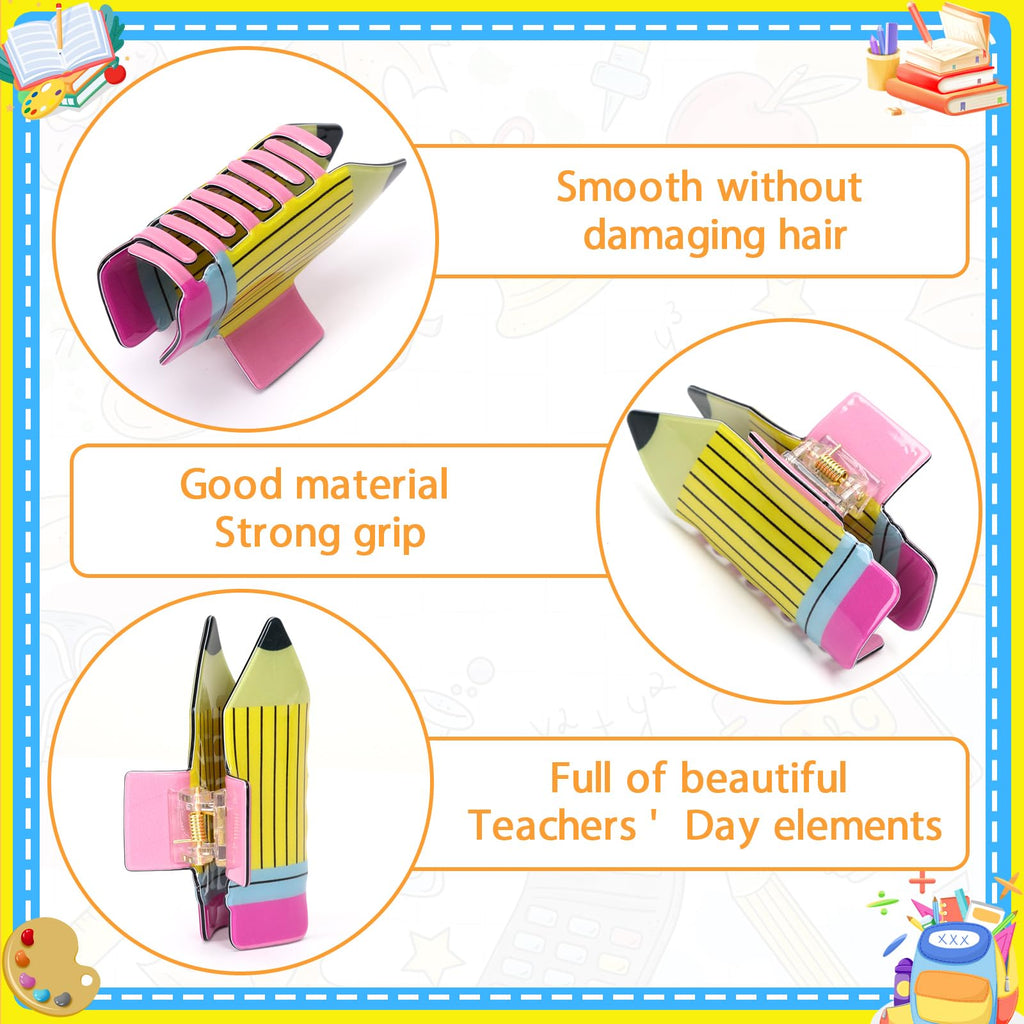 4Pcs Pencil Hair Clips Back To School Hair Accessories For Women Sunflower Leopard Stripe Hair Claw Clips Non Slip Hairpin For Thick Thin Hair School Opens Season Teachers Outfit Decor Clearance - Ms.Rubies Beauty Shop